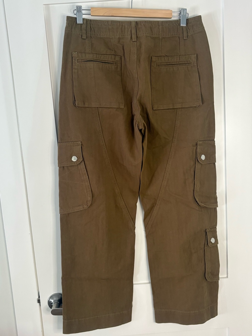Olive Green Multi Pocket Cargo Utility Pants Drawstring Wide Leg Small - Picture 3 of 6